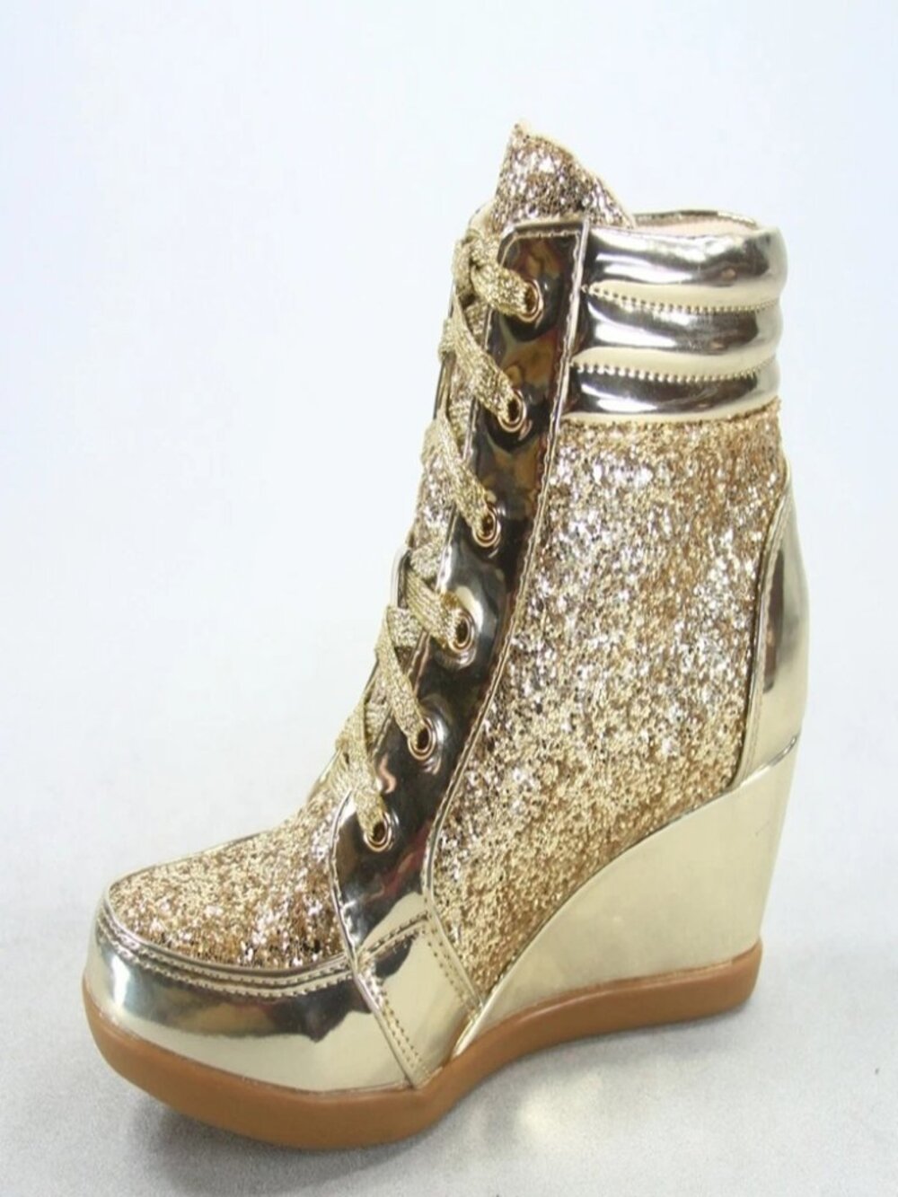 NEW Glitter Sneaker Women's High Top Lace Up Wedge Booties Shoes Size 5.5 - 10